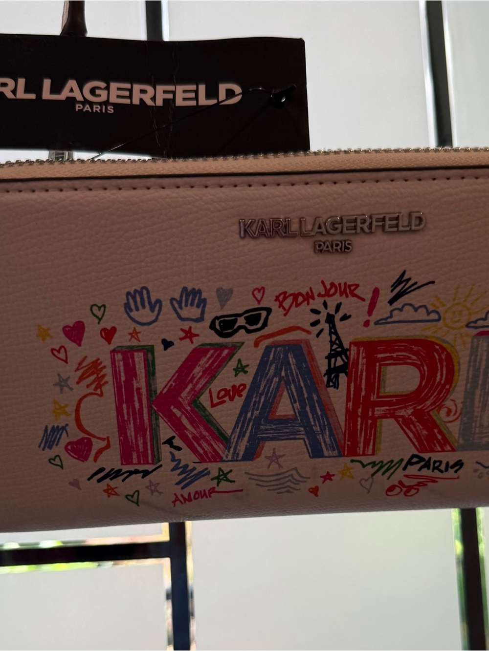 Karl Lagerfeld Pink Graffiti Logo Wristlet Clutch